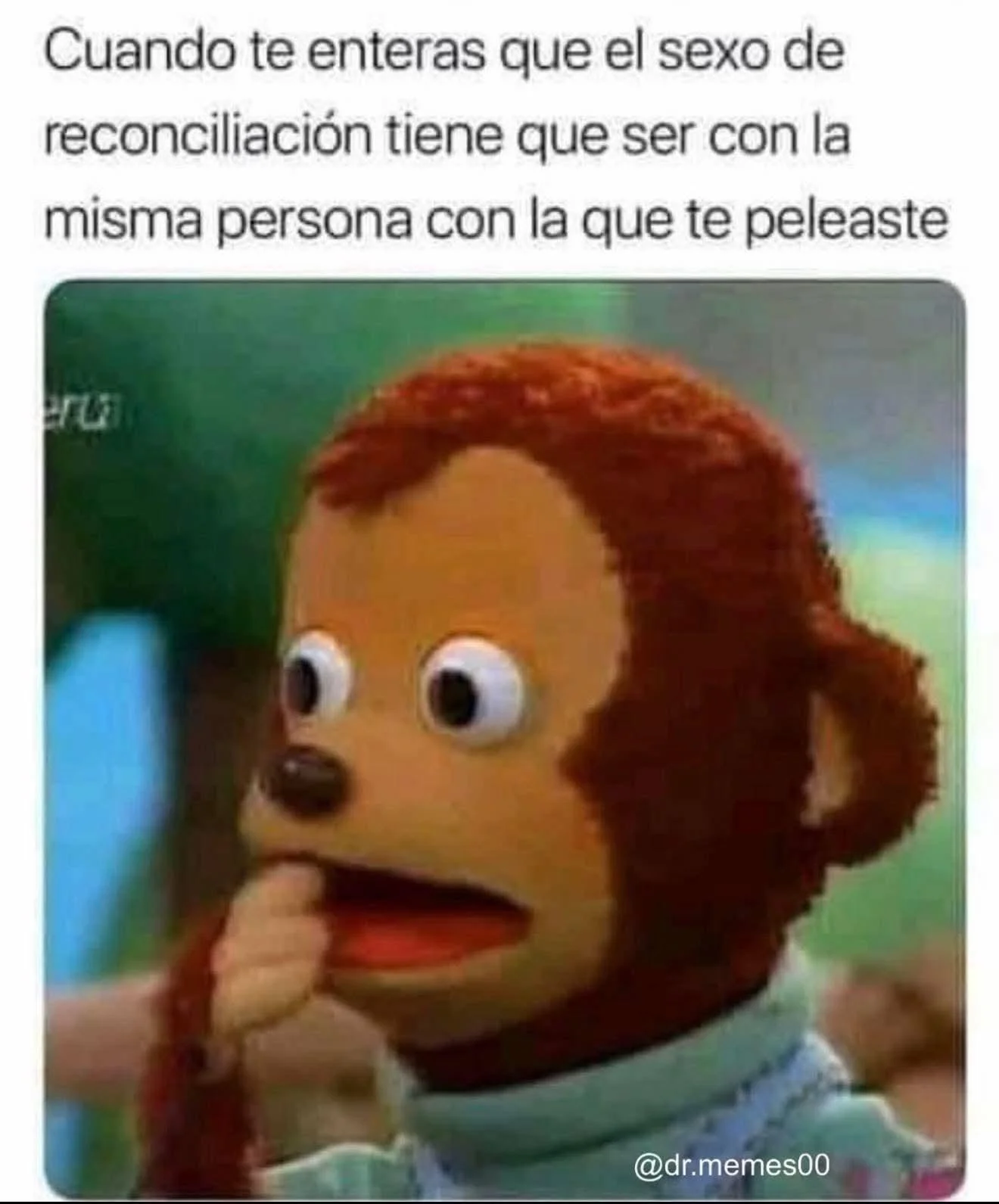 Meme del mono titiritero con la boca abierta y los ojos muy abiertos, expresando sorpresa y decepción al entender una verdad incómoda.