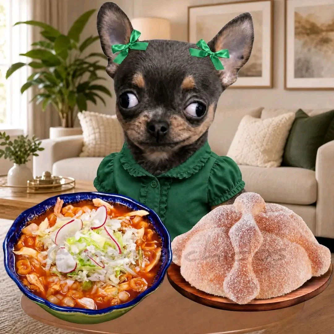 Yo con un ojo en el pozole y otro en el pan de muert0